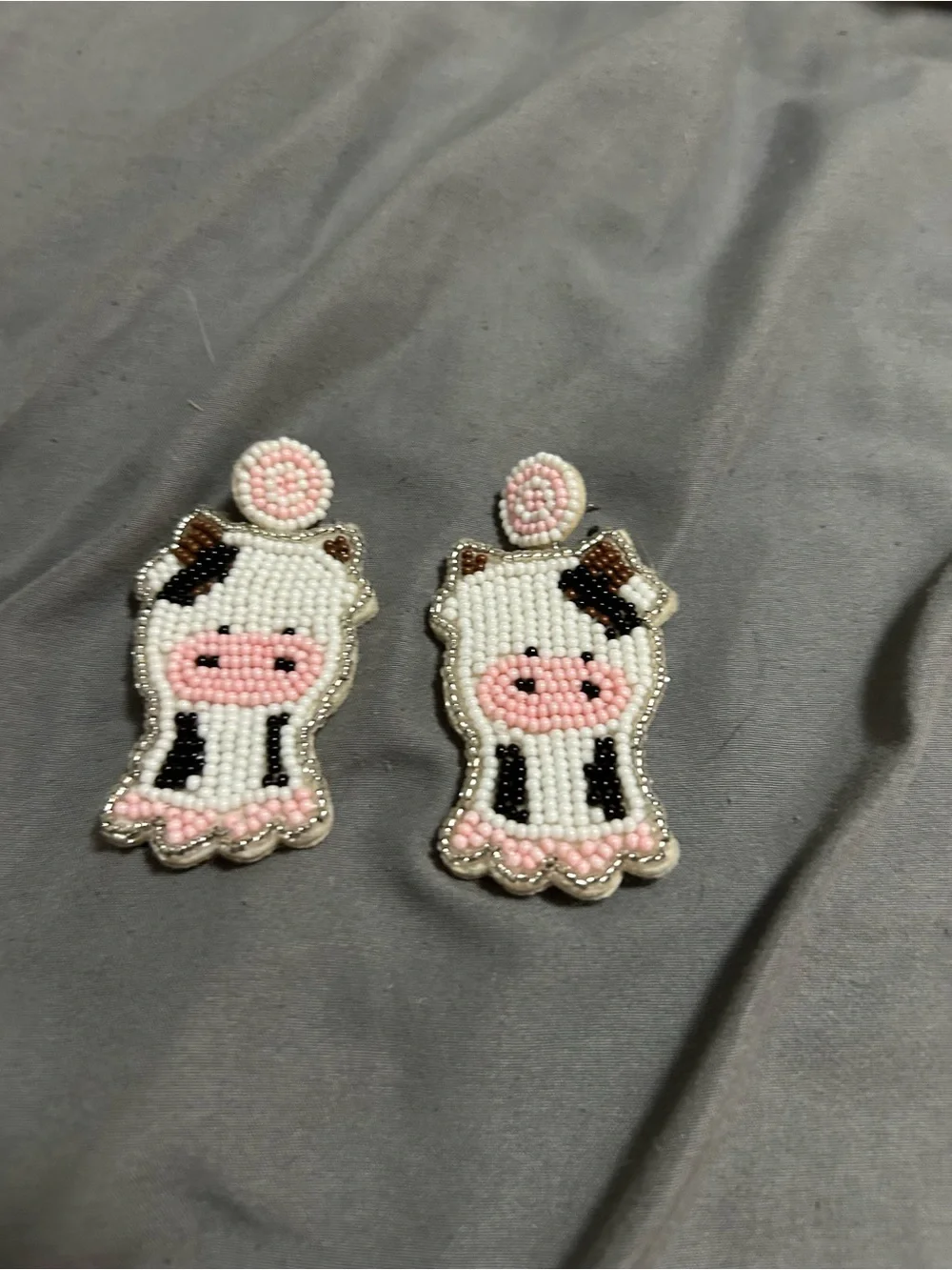 Beaded Cow Dangle Earrings in White and Pink $10 for all